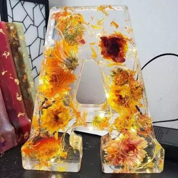 Цветочный смоляной ночник, прессованные цветы ручной работы в смоляных буквах, лампа, настольный декор, светящиеся цветочные буквы, подарок для мамы, жены C