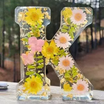 Цветочный смоляной ночник, прессованные цветы ручной работы в смоляных буквах, лампа, настольный декор, светящиеся цветочные буквы, подарок для мамы, жены J