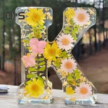 Цветочный смоляной ночник, прессованные цветы ручной работы в смоляных буквах, лампа, настольный декор, светящиеся цветочные буквы, подарок для мамы, жены P