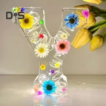 Цветочный смоляной ночник ручной работы прессованные цветы буквы лампа настольный декор светящиеся цветочные буквы орнамент подарок для мамы жены P