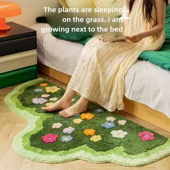 Цветочный стеганый ковер, нескользящий коврик для спальни, грязеотталкивающее одеяло для дивана 60 * 120cm (flocking)