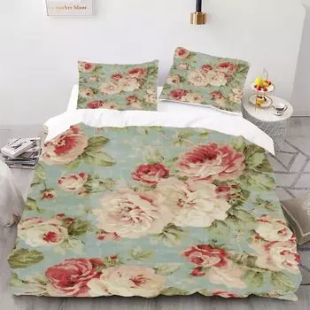 Цветочный стиль - Комплект постельного белья с цифровой печатью - Полиэстер - Декор спальни - 1 покрывало + 2 наволочки (нет подушки) 173x229cm