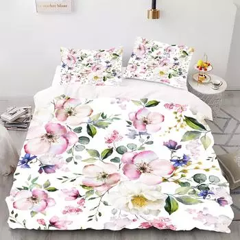 Цветочный стиль - Комплект постельного белья с цифровой печатью - Полиэстер - Декор спальни - 1 покрывало + 2 наволочки (нет подушки) 173x229cm