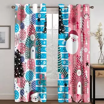 Цветочный стиль Рождественский занавес Украшение Мультфильм Санта-Клаус занавеска Лось Снеговик Снежинка Рождественская елка Узор W132cm x H160cm&Hook