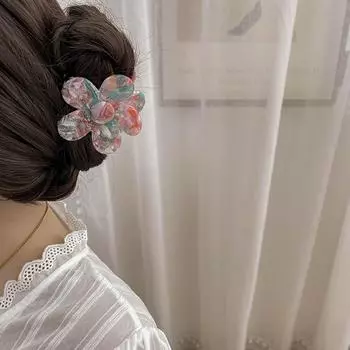 Цветочный темперамент для девочек, заколка для волос, держатель для хвоста, корейская заколка-акула, женские когти для волос разноцветный