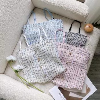 Цветочный топ-топ с бретельками через шею, укороченный топ с пуговицами, женский летний топ с подкладкой на груди, модный повседневный топ-труба, женский укороченный жилет без рукавов One Size чёрный