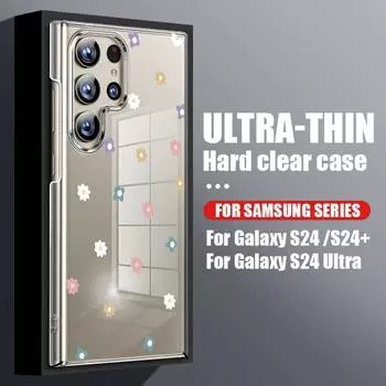 Цветочный узор Love Hearts Прозрачный чехол для Samsung S24 S22 Ultra Plus S23 S1 S20 Fe A15 A16 A35 A34 A55 A54 A53 Ударопрочный жесткий тонкий квадратный чехол для ПК Samsung S24 FE