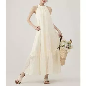 Цветочный узор, подтяжки с круглым вырезом, свободная длинная юбка, летнее платье, повседневные платья для пляжного отдыха XS