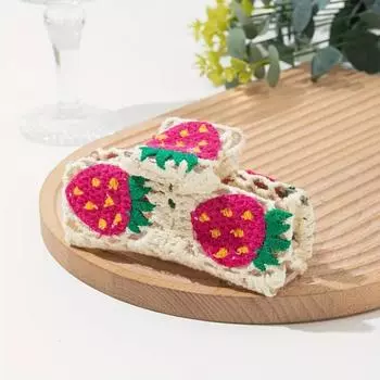 Цветочный Вязаный Зажим-Краб Клубника Богемный Стиль Заколка для Волос Пляж Style1