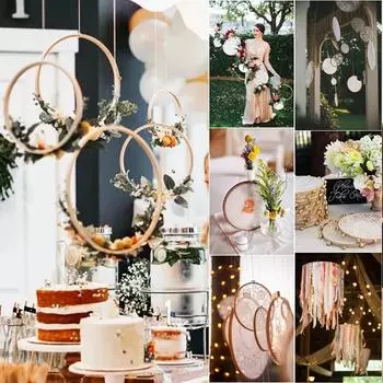 Цветочный венок из бамбука, круг «Ловец снов», бамбуковый круг с одним отверстием для свадьбы 12cm хаки