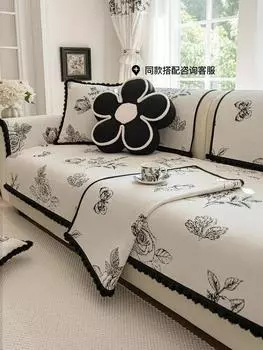 Цветочный жаккардовый хлопок Диванная подушка Shanier Нескользящий кружевной диванный чехол Наволочка Пылезащитный Несминаемый Гостиная Диван Полотенце 70x70cm 1pcs