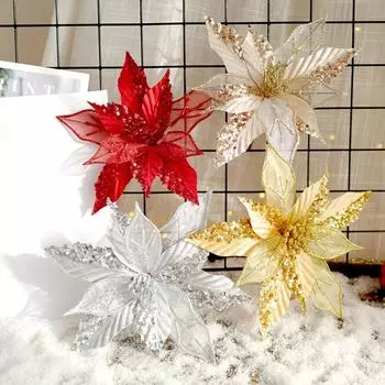 Цветок 26*24см Красивая ткань + Пластиковое украшение золотой