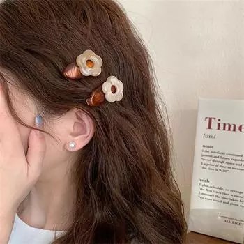 Цветок Ацетат Маленькие Заколки Для Волос Женские Боковые Челки Заколки Разбитые Заколки Для ВолосГоловные Уборы коричневый