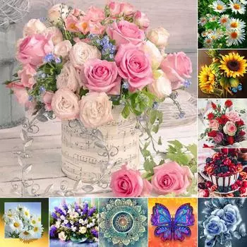 Цветок, алмазная живопись, довольно красивый пейзаж, цветы, фотографии, 5D DIY, полная алмазная вышивка, наборы для вышивки крестом, домашний декор Round 30x30cm