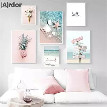 Цветок Ананас Настенная Живопись Холст Картина Пляж Море Звезда Ракушка Плакат Пейзаж Печать Скандинавские Настенные Картины Декор Гостиной 21*30cm No Frame