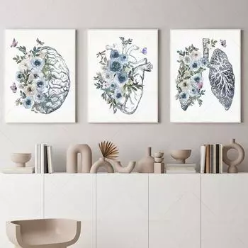 Цветок Анатомия плакат сердце мозг легкие настенная живопись на холсте скандинавские принты медицинские фотографии клиника доктор офис домашний декор 21x30cm No Frame