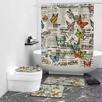Цветок Бабочка Цифровая Печать Душевая Занавеска Ванная Комната Занавеска Брезент Душевая Занавеска Комплект W90cm*L180cm
