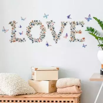 Цветок Бабочка LOVE Спальня Гостиная Кабинет Фон Ландшафтный Дизайн Наклейка На Стену 40*60cm/fun-a009