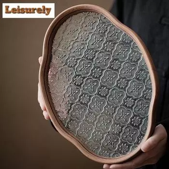 Цветок бегонии Стеклянный поднос для сухих пузырьков Маленький чайный столик Чайный поднос Горшок Чайный поднос Тарелка для закусок из сухофруктов Поднос для хранения Украшение для дома