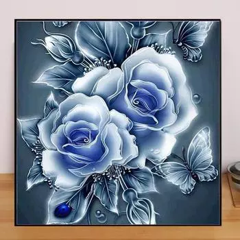 Цветок DIY 5D Алмазная картина Синий Сен-Лоран Алмазная вышивка Полный набор аниме Наборы для вышивки крестом Домашний декор Подарок ручной работы Round 25x25cm