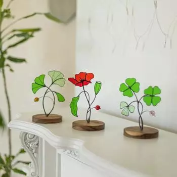 Цветок-ловец солнца, стоящее зеленое украшение из листьев с основанием, витражное украшение для стола, для сада, балкона, любителям растений, подарок A