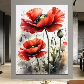 Цветок мака DIY Алмазная картина Новинка 2024 года Вышивка крестом Мозаика Алмазная вышивка Распродажа Для домашнего декора Подарок J3989 square 40x30cm белый