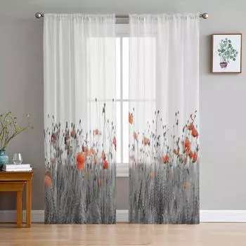 Цветок мака серый занавеска тюль для окна для гостиной спальни кухни оформление окна украшения шторы W52H63inchW132H160cm