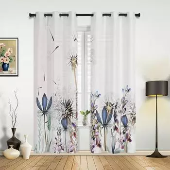 Цветок одуванчика Акварельная живопись Оконные занавески Домашний декор Занавески для гостиной Детская комната Шторы для кухни Спальня 135W x 60H(cm) x1