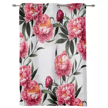Цветок пиона, картина тушью, оконная занавеска для гостиной, роскошная занавеска с балдахином для спальни, дома, кухни, Декор, занавеска 135W x 60H(cm) x1