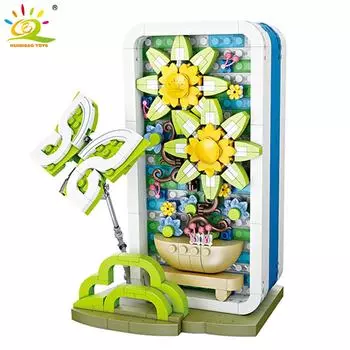 Цветок Подсолнух Шкатулка для драгоценностей Мини-строительный блок Букет Модель MOC Бабочка fMicro Кирпич Детская строительная игрушка Малыш