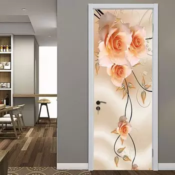 Цветок розы 3D дверные наклейки виниловые художественные наклейки плакат съемная самоклеящаяся дверная наклейка для гостиной, спальни, ванной комнаты, офиса 77x200cm