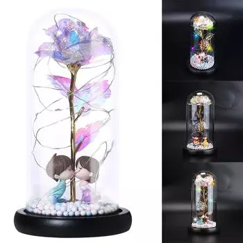 Цветок розы искусственный красочный цветок в колбе светодиодные мигающие цветы в стеклянном куполе для украшения свадьбы подарок на день святого валентина