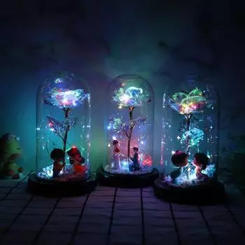 Цветок розы из золотой фольги 24 карата, красная роза в стеклянном куполе на деревянной основе для подарков на день Святого Валентина, 5 стилей