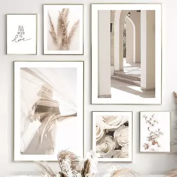 Цветок розы, камышовая девушка, марокканская арка, дверь, настенная живопись на холсте, плакаты на скандинавскую тему и принты, настенные панно для декора гостиной 21cm30cm NoFrame