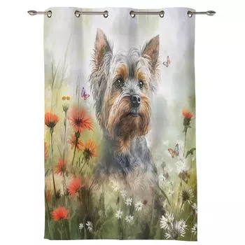 Цветок Собака Акварель Бабочка Шторы для Спальни Гостиной Оконные Шторы Обработки Жалюзи Кухня Домашний Декор Шторы 135W x 60H(cm) x1