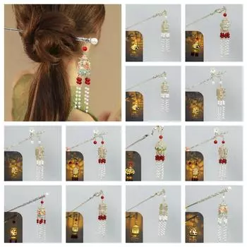 Цветок Светящийся Фонарь Заколка для волос Жемчужина Ханьфу Заколка для волос Светодиодный Фонарь Кисточка Палочка для волос Cheongsam F