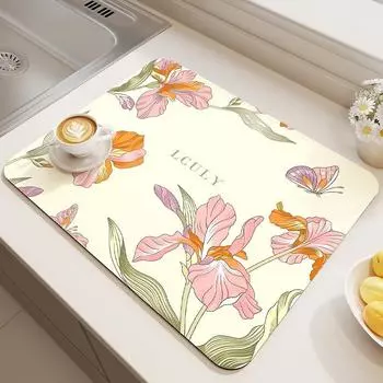 Цветок Свежий Дренажный Коврик Подставка для Обеденного Стола Кухонная Раковина Водонепроницаемый и Противоскользящий Коврик Коврик для Кофейного Столика 20x30cm
