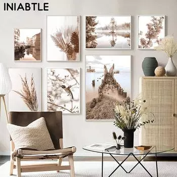 Цветок, трава, пляж, птица, настенный художественный постер, скандинавский природный пейзаж, холст, картина, скандинавский принт, современная картина, домашний декор 21cm30cm NoFrame