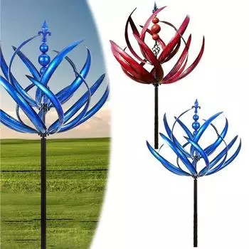Цветок Ветер Spinner Украшение кола Непогода Открытый Сад Двор Крыльцо Газон Роторный Металлический Spinner Земля Шип Орнамент Рождественский Подарок красный