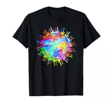 Цветок Жизни Сакральная Геометрия Цветной Луч 1 - Футболка чёрный