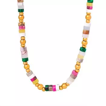 Цветовая гамма дофамина, натуральный камень, стальной шарик, бисерное ожерелье, индивидуальная ниша, универсальная, Spice Girl, сращивание, ключичная цепочка, ювелирные изделия для женщин
