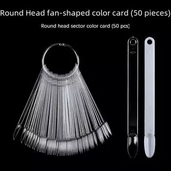 Цветовая карта из 50 веерообразных лаков для нейл-арта с японской круглой головкой - натуральные прозрачные оттенки