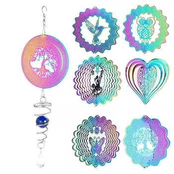Цветовой градиент 3D ветряная музыка спиральный шар скульптуры ветра украшения ловец ветра окно Style 3