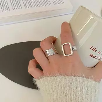 Цветовой темперамент для девушек, личность, корейские кольца для пальцев, женские открывающиеся кольца, полые, геометрические серебряный