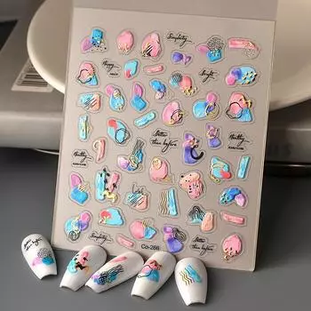 Цветущие наклейки для ногтей, новые 5D бронзирующие цветные блоки, румяна, накладки на кончики ногтей, простые буквы, горячая распродажа, наклейки для ногтей CO-266