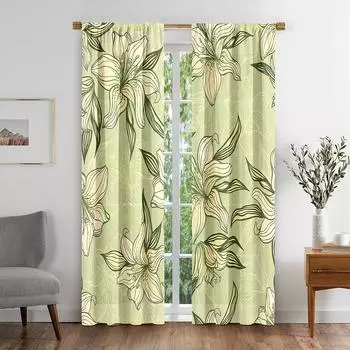 Цветущие зеленоватые лилии цветы сад затемняющие шторы для гостиной спальни ванной комнаты кухонной двери шкафа декор крючки W50 X H130(CM)X2&Hook
