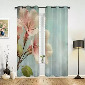Цветы акварельные листья оконные шторы для гостиной спальни занавески современные кухонные жалюзи шторы 135W x 60H(cm) x1