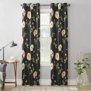 Цветы акварельные оконные шторы для гостиной, спальни, роскошные современные кухонные шторы, тканевые шторы 135W x 60H(cm) x1