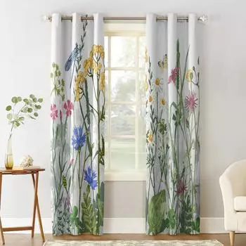 Цветы, бабочка, стрекоза, оконные шторы, домашний декор, гостиная, кухня, панельные шторы для спальни 135W x 60H(cm)
