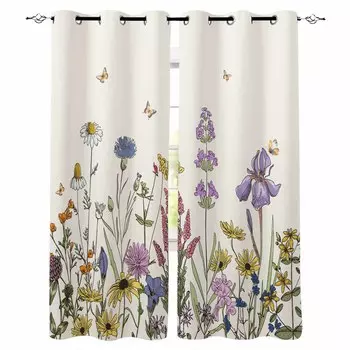 Цветы Бабочки Листья Плотные Шторы Для Гостиной Спальни Оконные Шторы Жалюзи Шторы W135 x H60cm